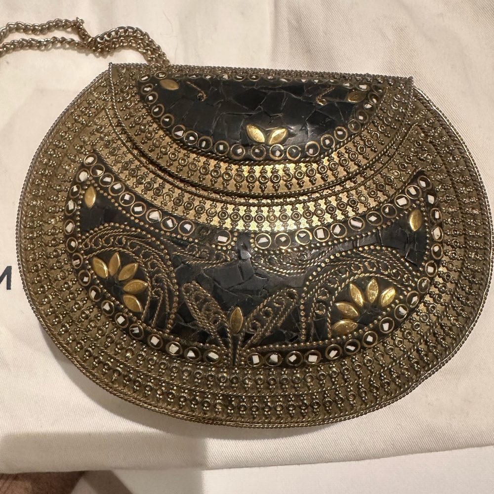 Beautiful Black and Gold Mosaic Metal Purse with Intricate Design